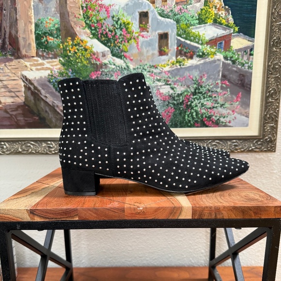 JustFab "Jenna" Women's Ankle Boots Black Studded Suede Slip On Block Heels 9.5 - Picture 7 of 11